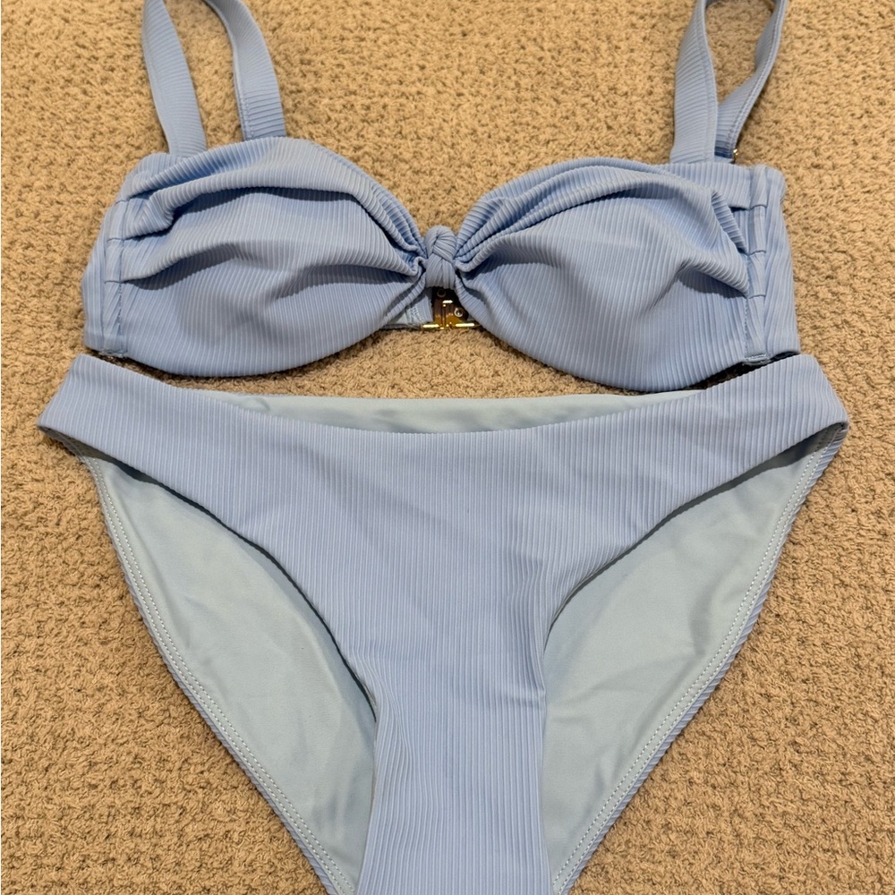Lou Swim Light Blue Ribbed Bikini Set